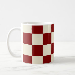 Maroon and Cream Large Chequerboard Pattern Coffee Mug