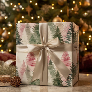 Maroon and Dark Green Pine Tree Wrapping Paper