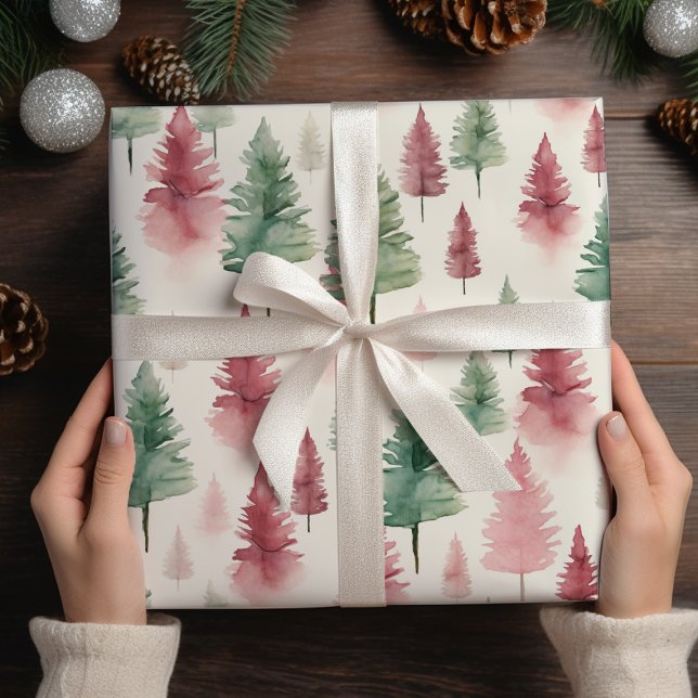 Maroon and Dark Green Pine Tree Wrapping Paper (Creator Uploaded)