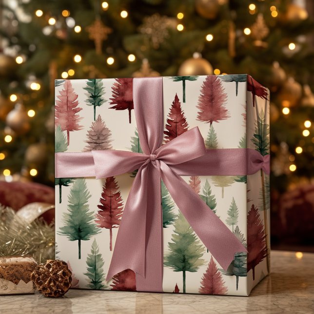Maroon and Dark Green Pine Tree Wrapping Paper (Creator Uploaded)