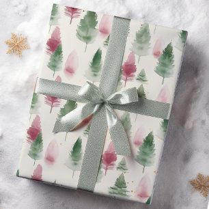 Maroon and Dark Green Pine Tree Wrapping Paper Sheet