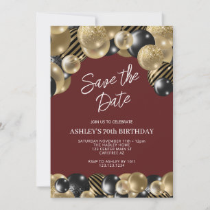 Maroon and Gold 70th Birthday Invitation
