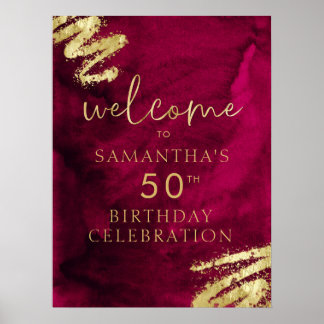 Maroon and Gold Birthday Welcome Poster 18x24