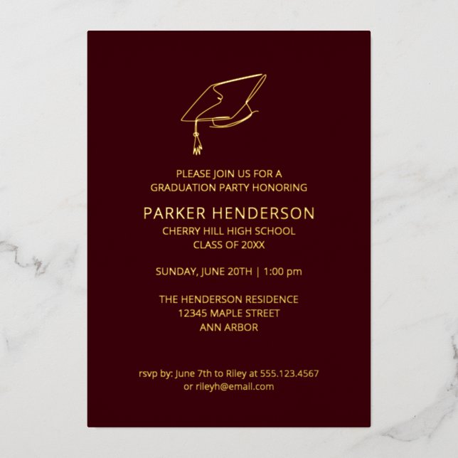 Maroon and Gold Cap Minimalist Graduation Party (Front)