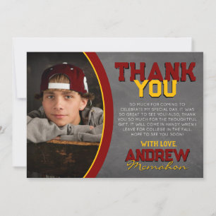 Maroon and Gold Chalkboard Graduation Thank You Ca Invitation