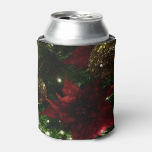 Maroon and Gold Christmas Tree I Holiday Photo Can Cooler