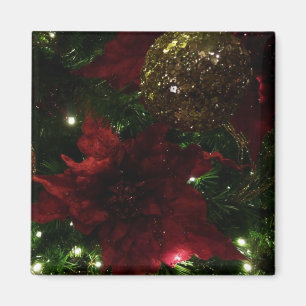 Maroon and Gold Christmas Tree I Holiday Photo Magnet