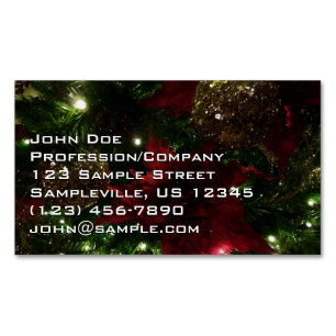 Maroon and Gold Christmas Tree I Holiday Photo Magnetic Business Card
