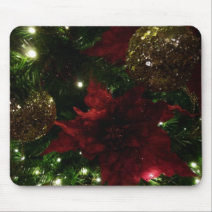 Maroon and Gold Christmas Tree I Holiday Photo Mouse Mat