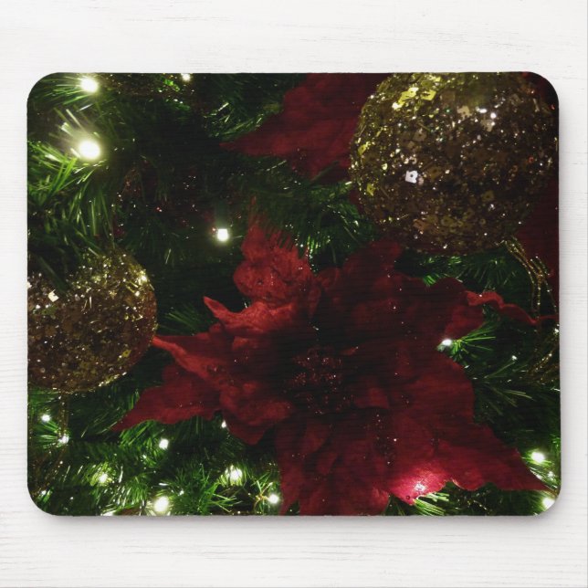 Maroon and Gold Christmas Tree I Holiday Photo Mouse Mat (Front)