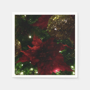 Maroon and Gold Christmas Tree I Holiday Photo Napkin
