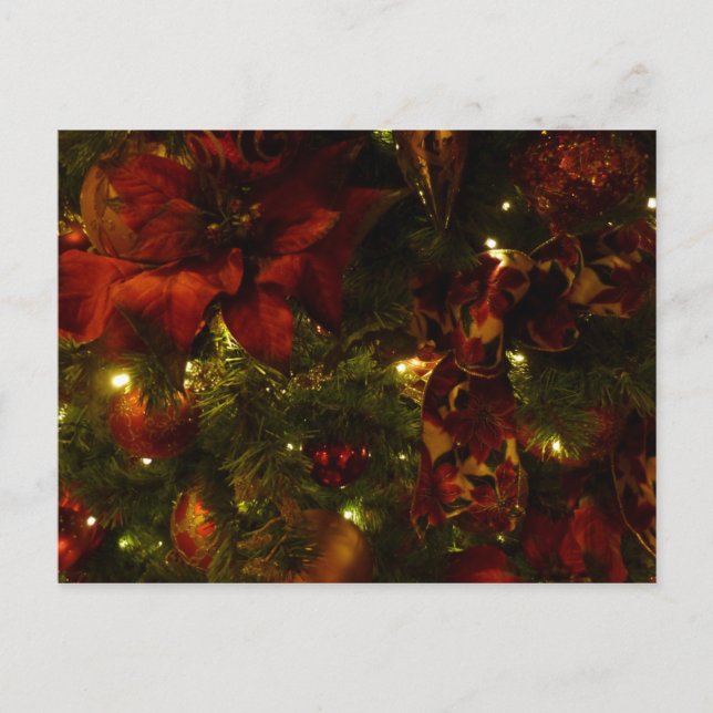 Maroon and Gold Christmas Tree II Holiday Postcard (Front)