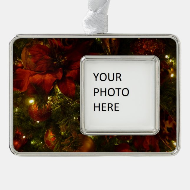 Maroon and Gold Christmas Tree II Silver Plated Framed Ornament (Front)