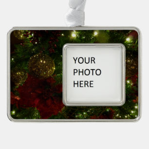 Maroon and Gold Christmas Tree II Silver Plated Framed Ornament