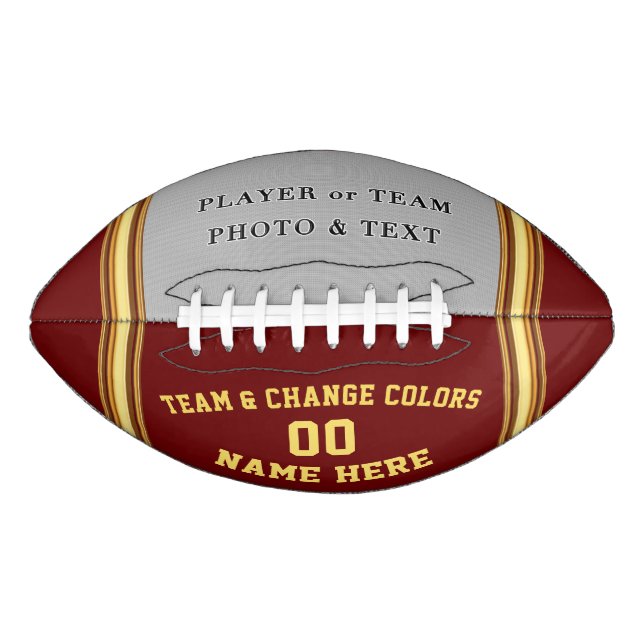 Maroon and Gold Custom Printed Football with PHOTO American Football (Front)