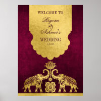 Maroon and gold elephants Indian wedding welcome
