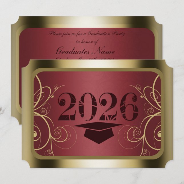 Maroon and Gold Frame Graduation Party Invitation (Front/Back)