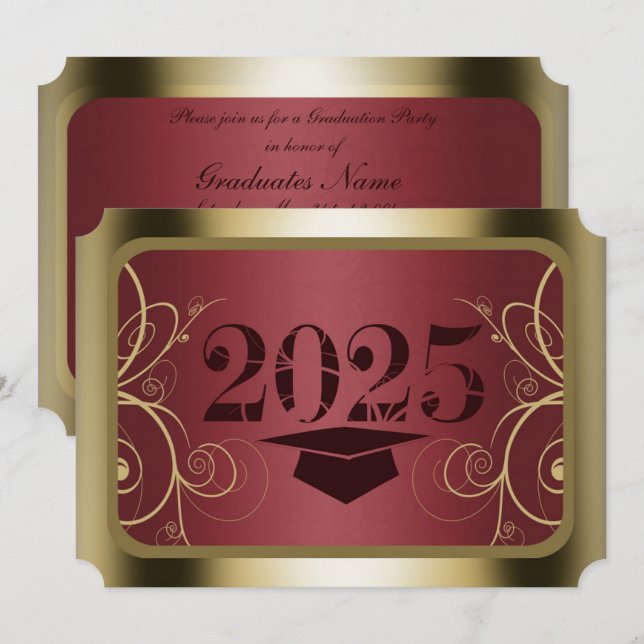 Maroon and Gold Frame Graduation Party Invitation (Front/Back)