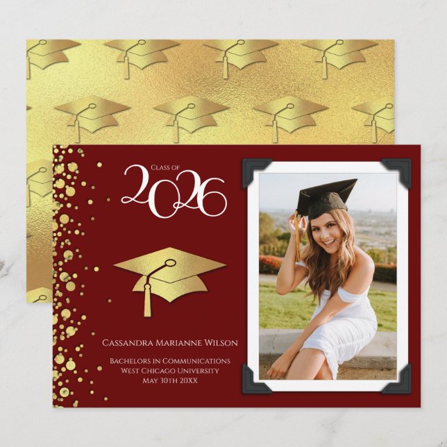 Maroon and Gold Graduation Announcement (Front/Back)