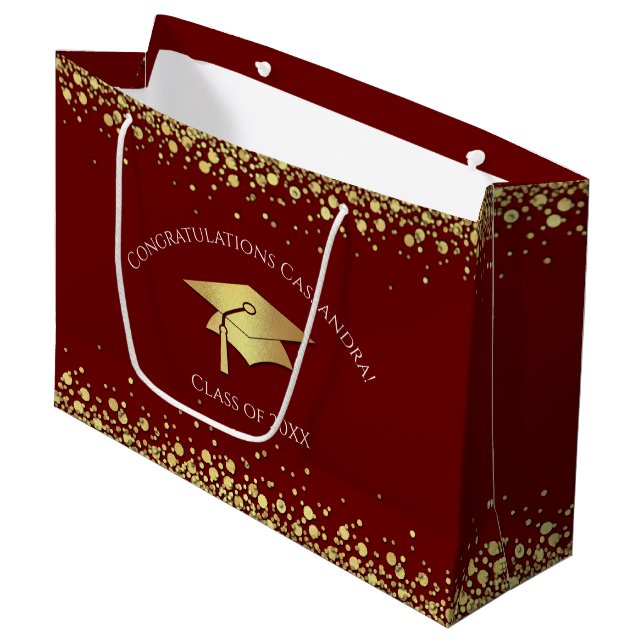 Maroon and Gold Graduation Large Gift Bag (Front Angled)