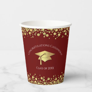 Maroon and Gold Graduation Paper Cups