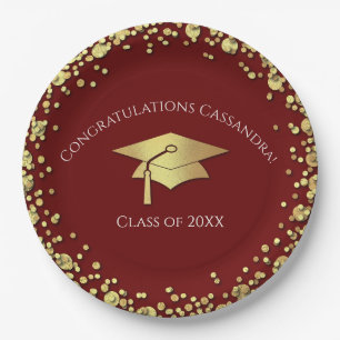 Maroon and Gold Graduation Paper Plate