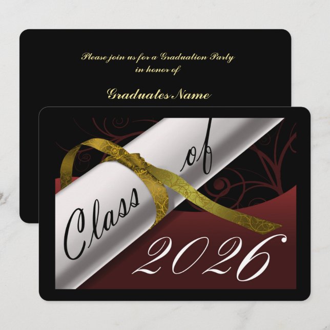 Maroon and Gold Graduation Party Invitation (Front/Back)