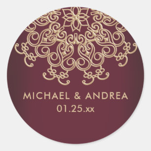 MAROON AND GOLD INDIAN INSPIRED LABEL