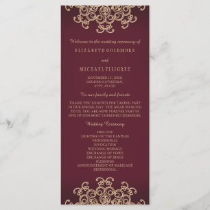 Maroon and Gold Indian Inspired Wedding Program Programme