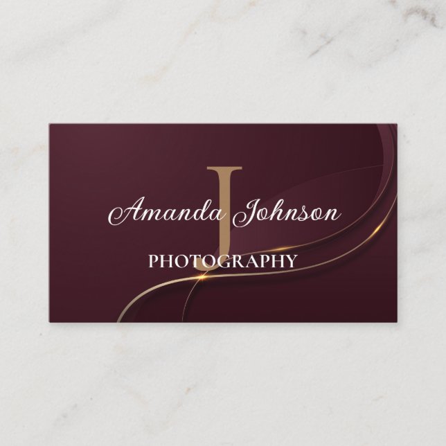 Maroon and Gold Monogram Modern Professional Business Card (Front)