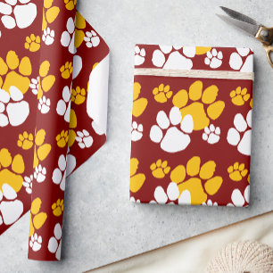 Maroon and Gold Pawprint  Wrapping Paper
