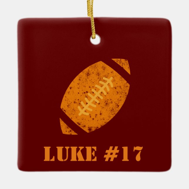 Maroon and Gold Personalised Football  Ceramic Orn Ornament (Front)