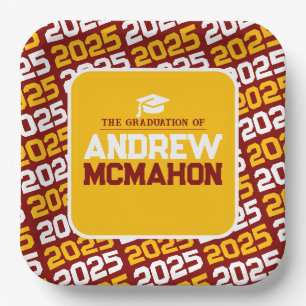 Maroon and Gold Personalised Graduation Paper Plate