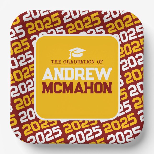 Maroon and Gold Personalised Graduation Paper Plate (Front)