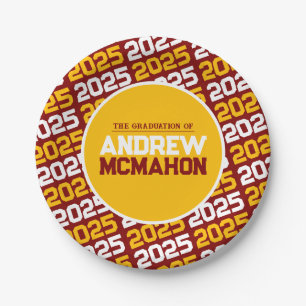 Maroon and Gold Personalised Graduation Paper Plate