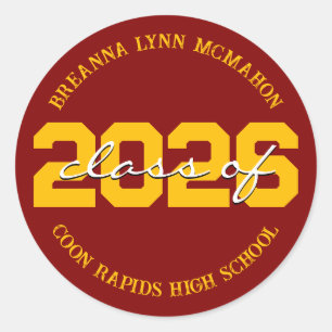Maroon and Gold Personalised Graduation Stickers