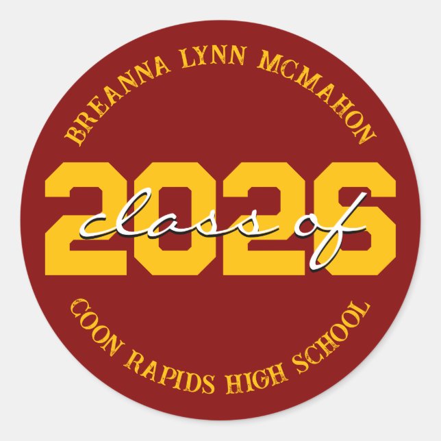 Maroon and Gold Personalised Graduation Stickers (Front)