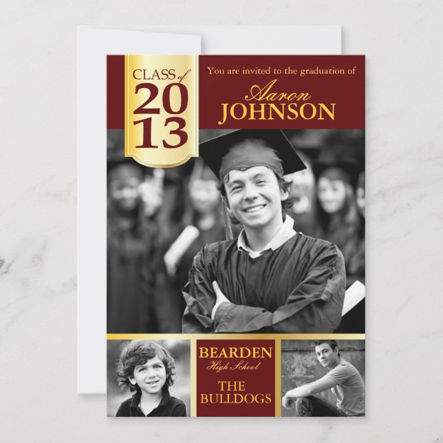 Maroon and Gold Photo Invitation F (Front)