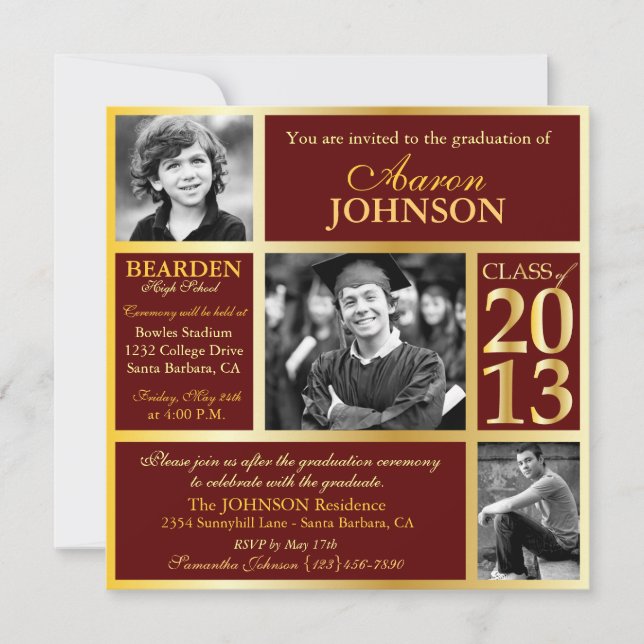 Maroon and Gold Photo Invitation H (Front)