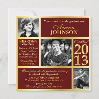 Maroon and Gold Photo Invitation H