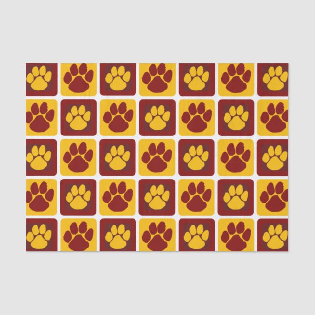 Maroon and Gold Repeating Pawprint  Tissue Paper (Front)