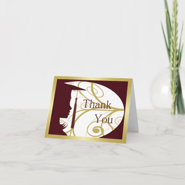 Maroon and Gold Silhouette Thank You Card (Front)