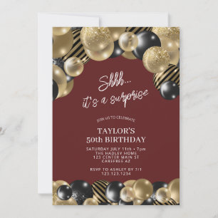Maroon and Gold Surprise 50th Birthday Invitation