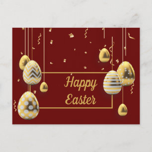 Maroon and Golden Easter Eggs Greeting Postcard