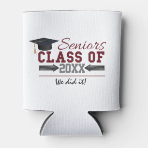 Maroon and Grey Graduation Photo Can Cooler