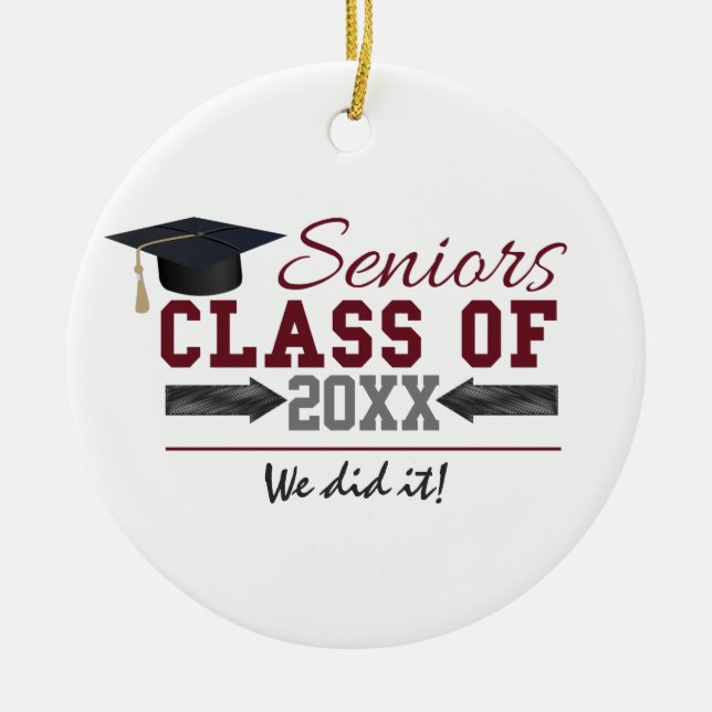 Maroon and Grey Graduation Photo Ornament (Front)