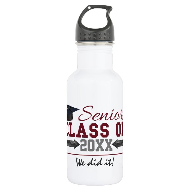 Maroon and Grey Typography Graduation Bottle (Front)
