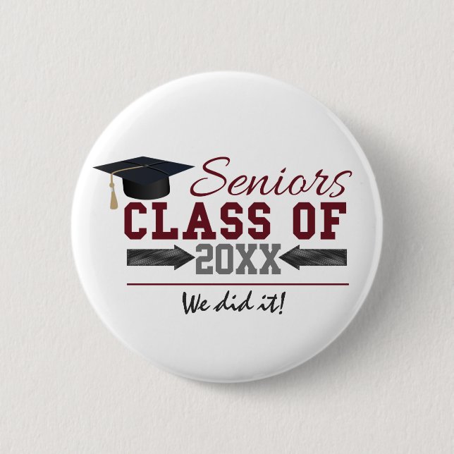 Maroon and Grey Typography Graduation Button (Front)