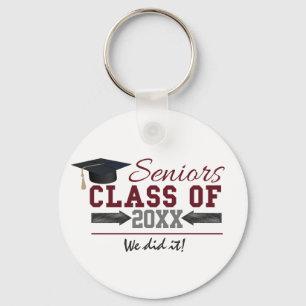 Maroon and Grey Typography Graduation key ring