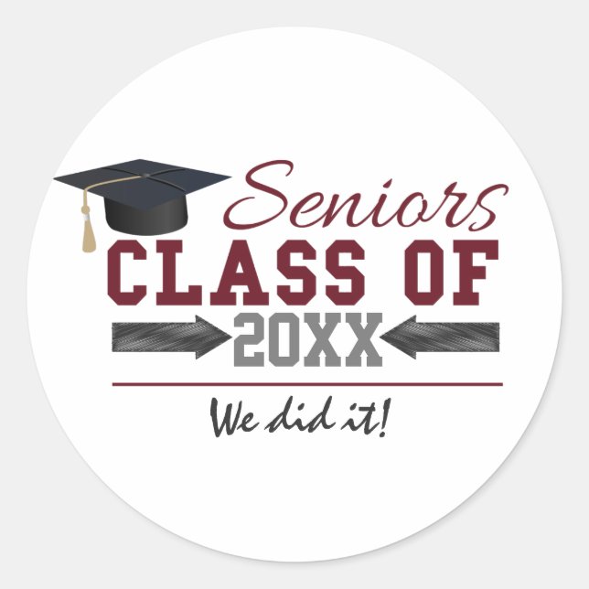 Maroon and Grey Typography Graduation  Stickers (Front)